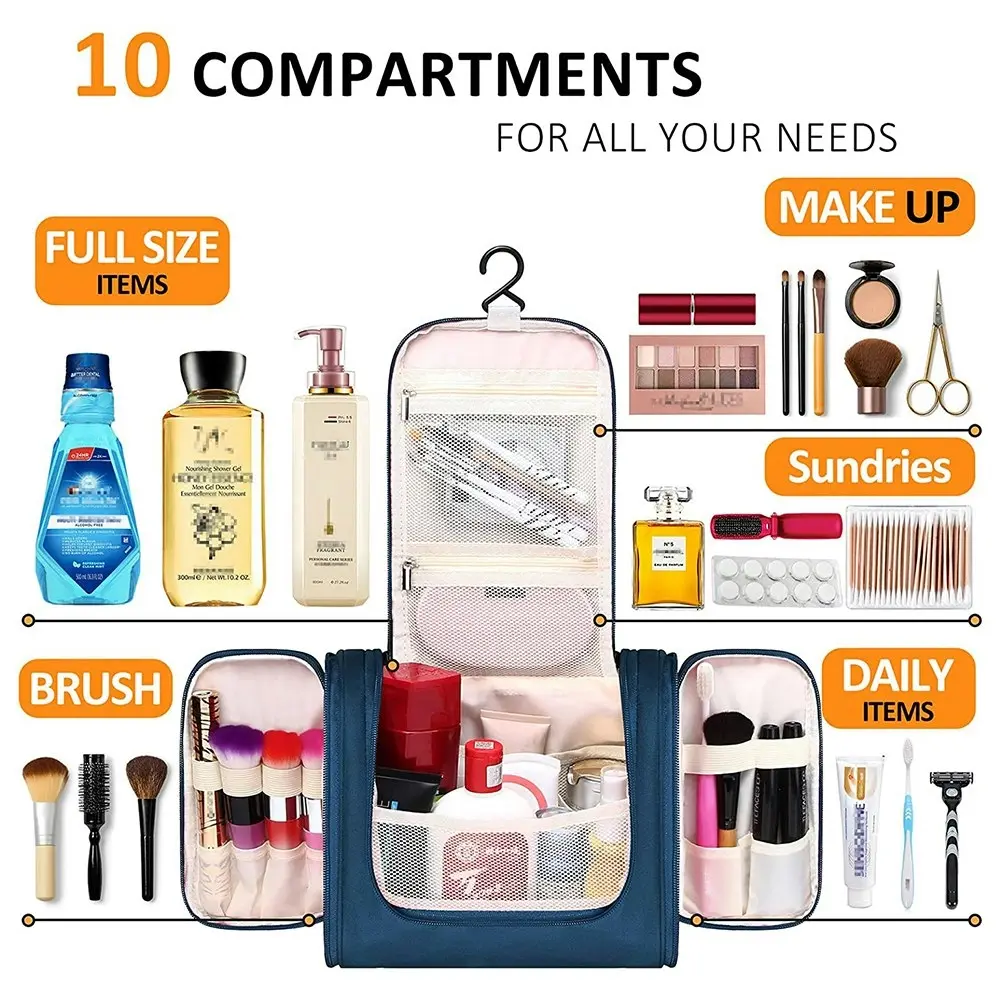 Multi-Compartment Hanging Waterproof Toiletry Bag Travel Organizer