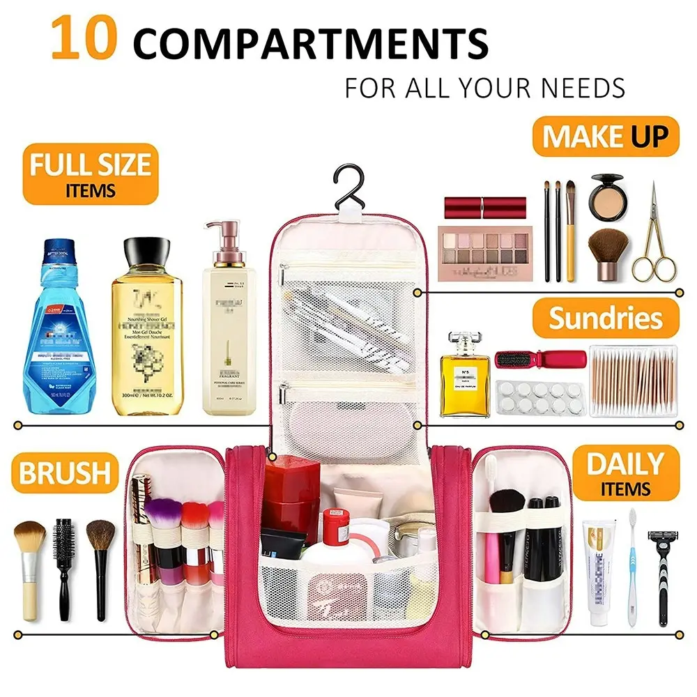 Multi-Compartment Hanging Waterproof Toiletry Bag Travel Organizer