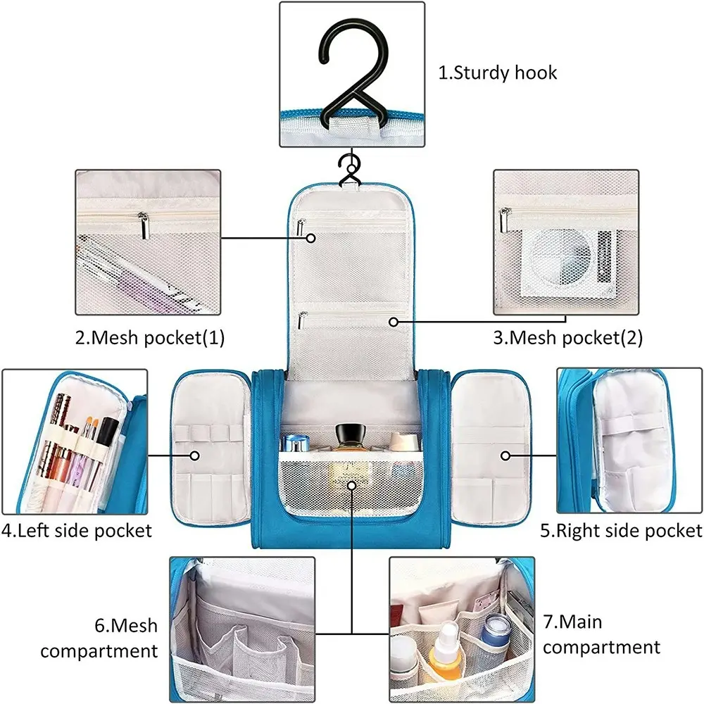 Multi-Compartment Hanging Waterproof Toiletry Bag Travel Organizer