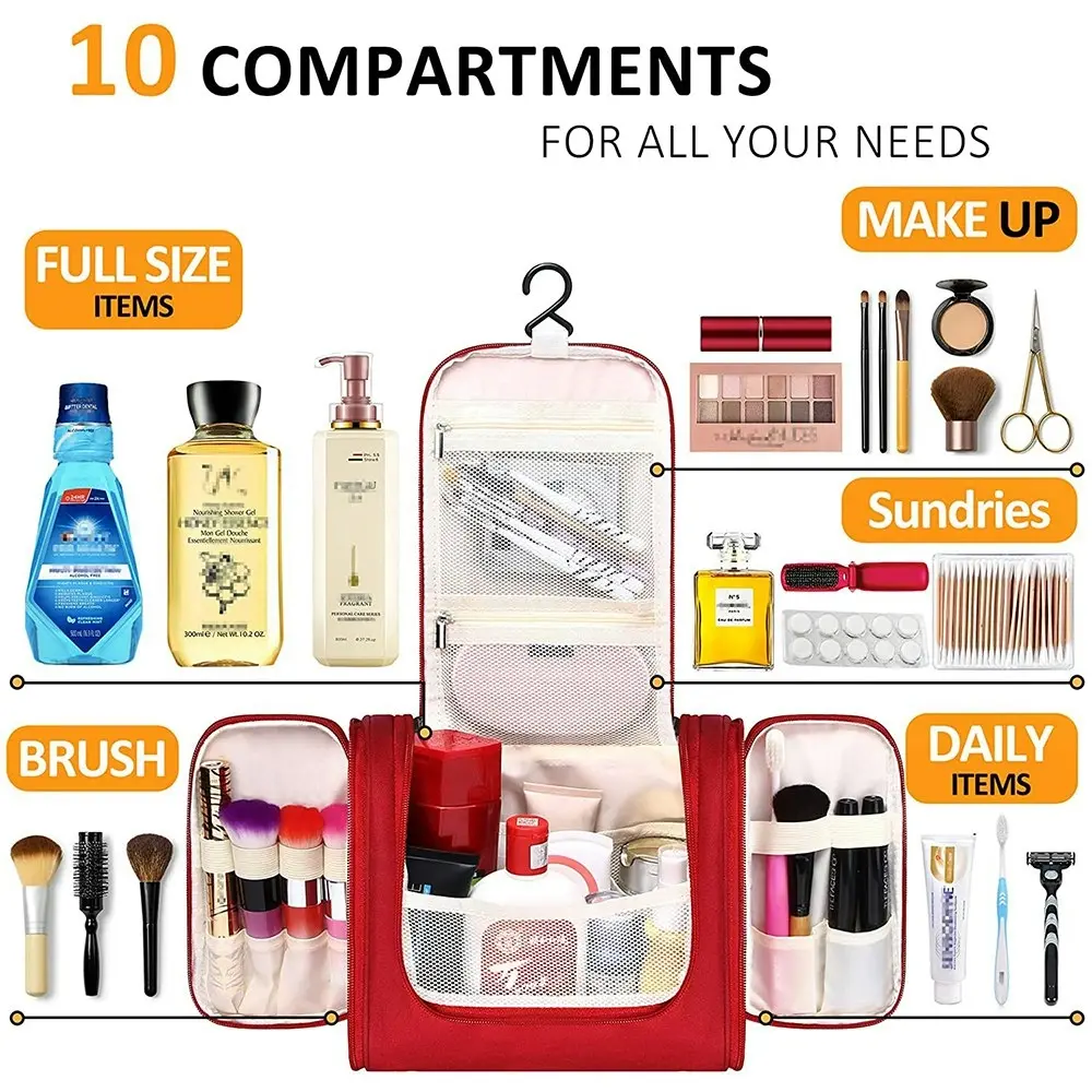 Multi-Compartment Hanging Waterproof Toiletry Bag Travel Organizer