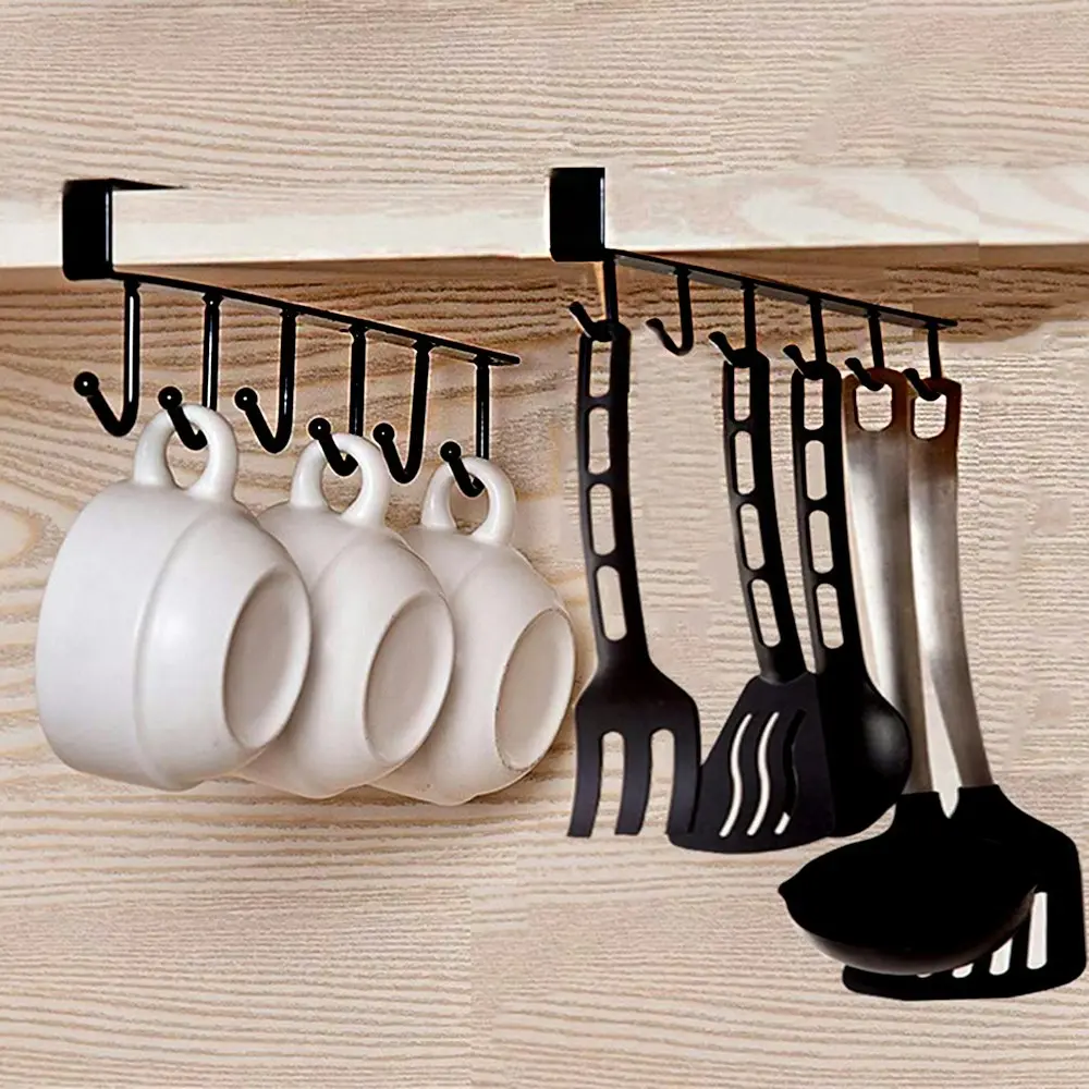 2pcs under cabinet closet mug hooks without drilling