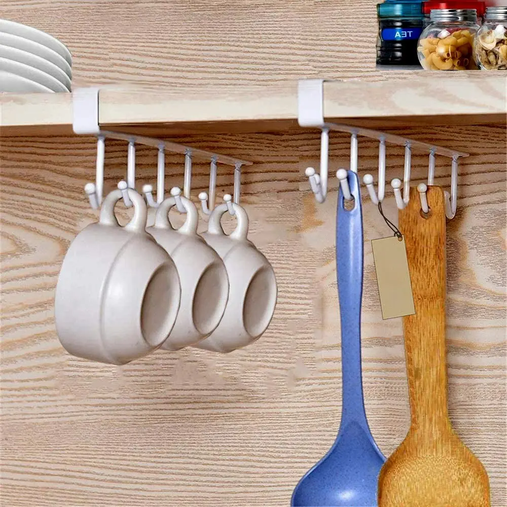 2pcs under cabinet closet mug hooks without drilling