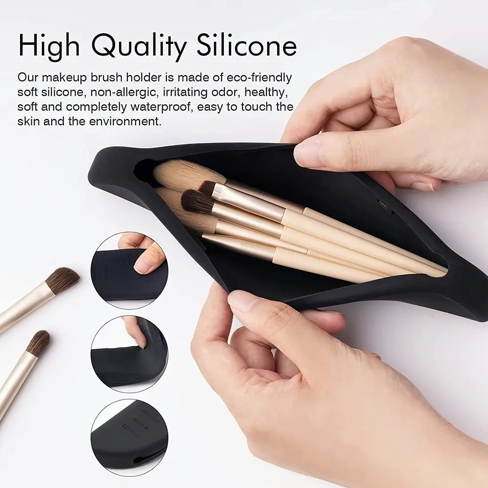 2 Pcs Portable Silicone Makeup Brush Storage Organizer Cosmetic Brush Bag