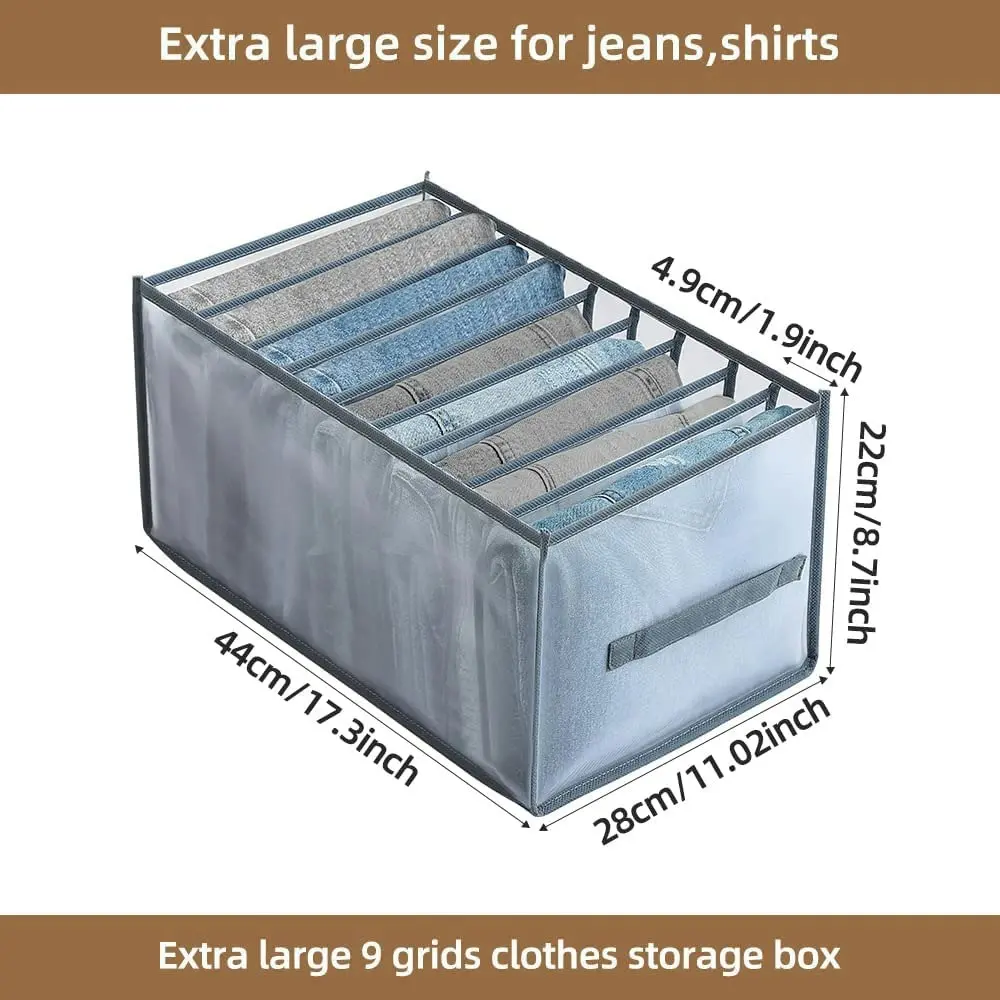 2 Pack 9 Grids Jeans Compartment Storage Box Closet Drawer Mesh Pants Organizer