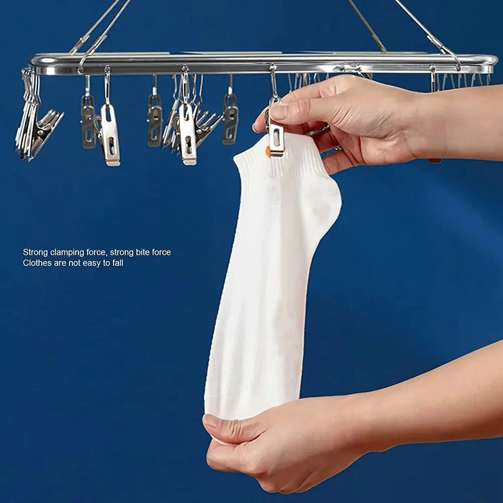 Clothes Drying Rack with 20 Clips Aluminum Alloy Sock Hanger Underwear Hanger