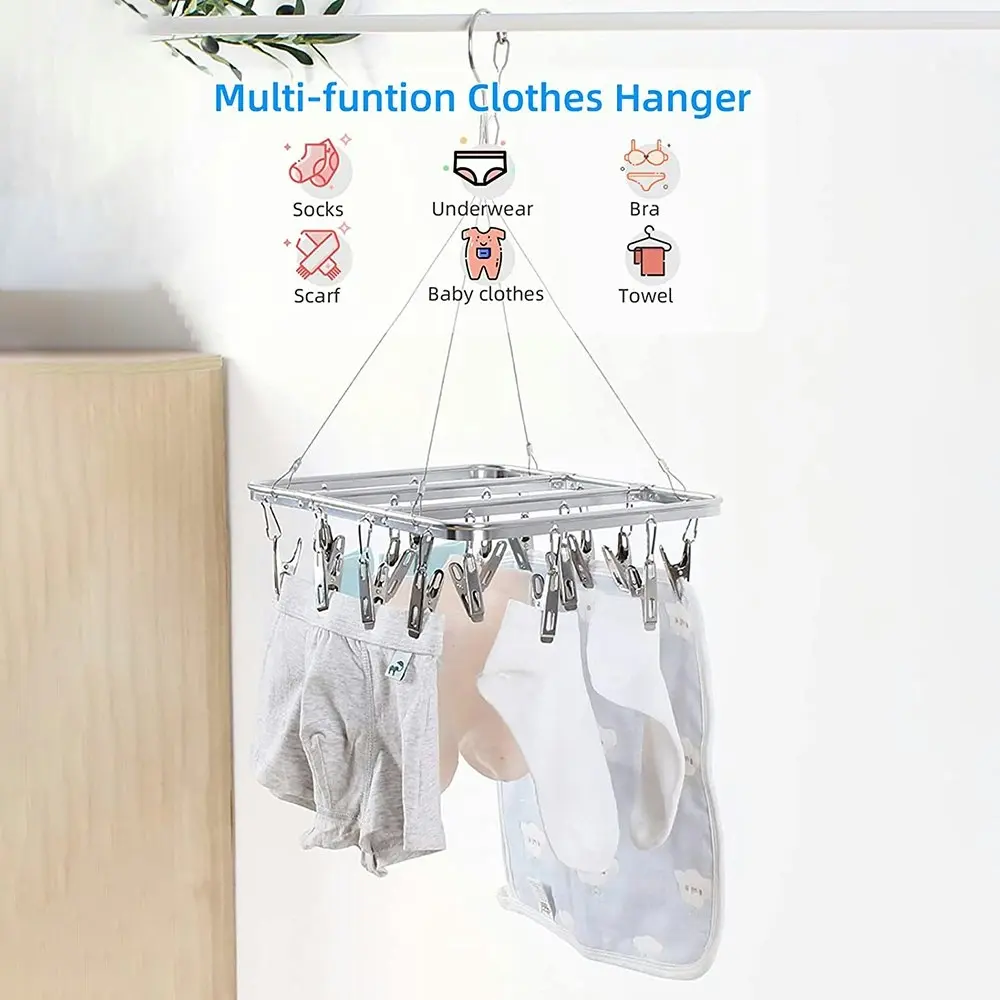 Clothes Drying Rack with 20 Clips Aluminum Alloy Sock Hanger Underwear Hanger