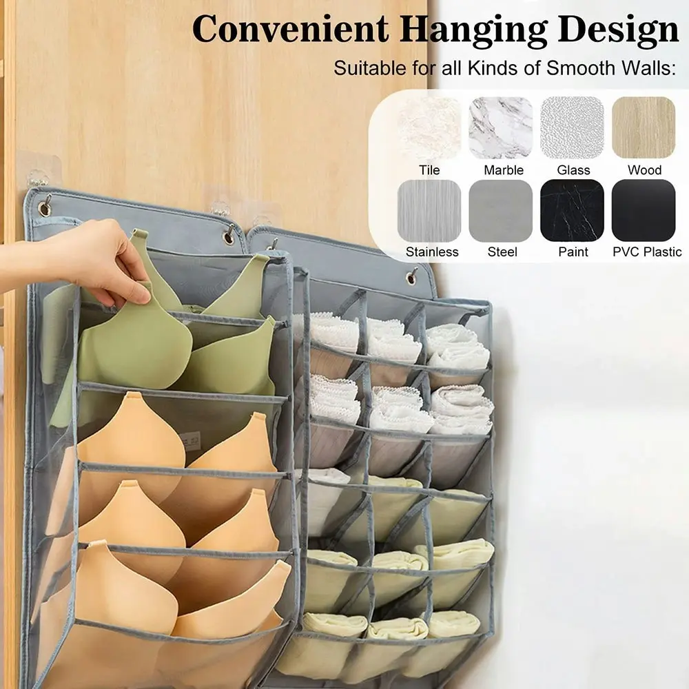 2pcs Closet Hanging Organizer Hanging Bra Organizer Wall Wardrobe Storage Bag