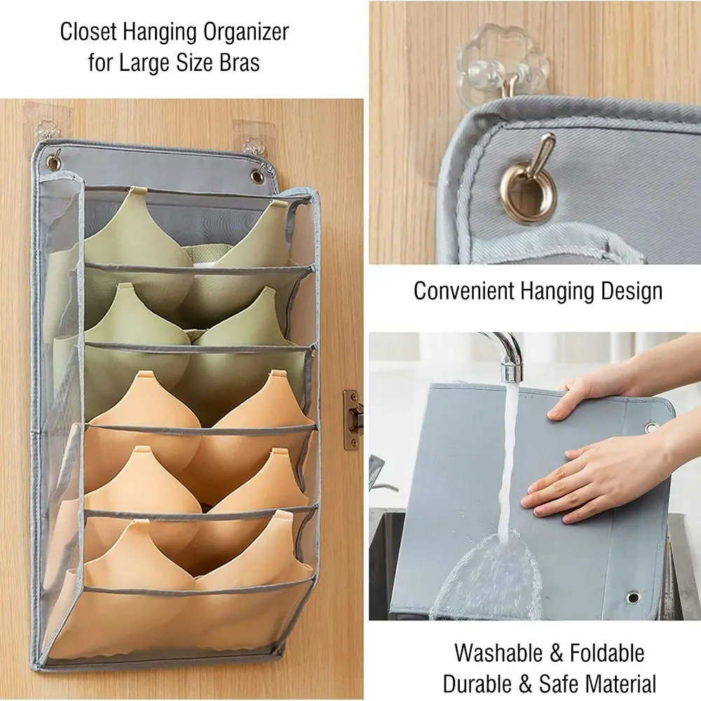 2pcs Closet Hanging Organizer Hanging Bra Organizer Wall Wardrobe Storage Bag