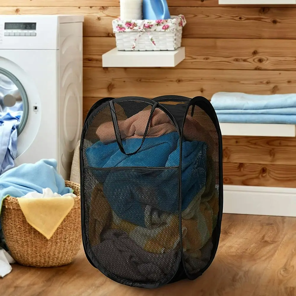 2 Pack Laundry Hamper Foldable Mesh Dirty Clothes Basket with Carry Handles