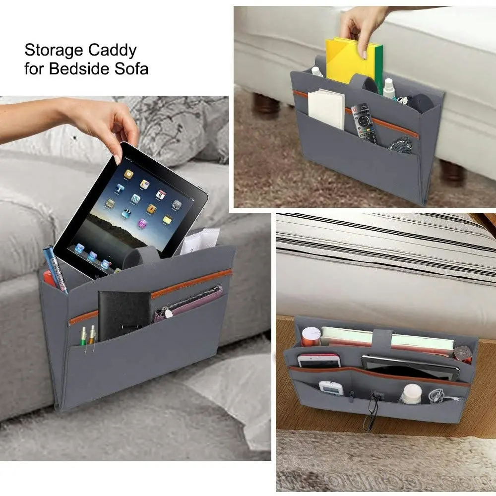 Felt Bedside Storage Bag with Pockets Convenient Bed Sofa Desk Hanging Organizer