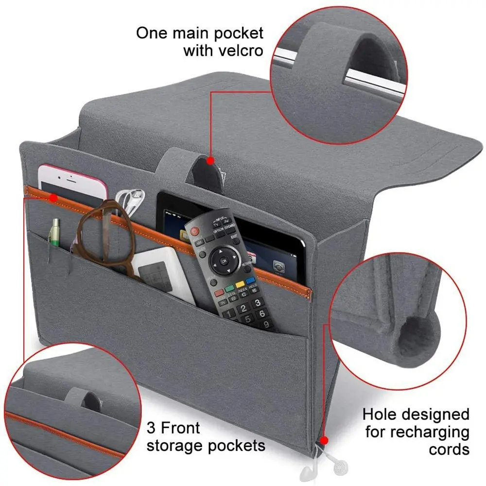 Felt Bedside Storage Bag with Pockets Convenient Bed Sofa Desk Hanging Organizer