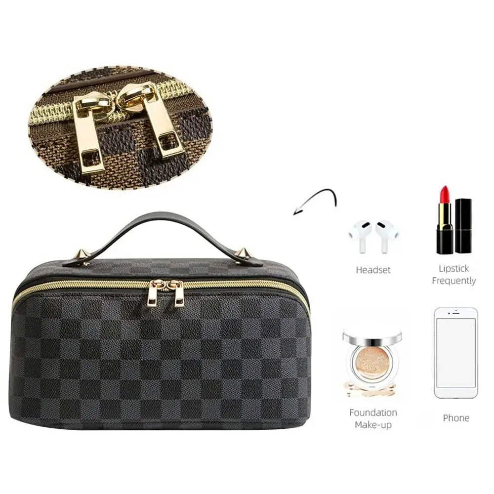 Travel Cosmetic Bag Plaid Checkered Makeup Bag Portable Waterproof Skincare Bag