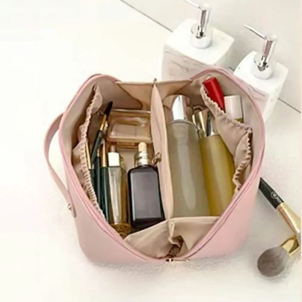 Large Capacity Travel Cosmetic Bag Leather Portable Waterproof Makeup Bag