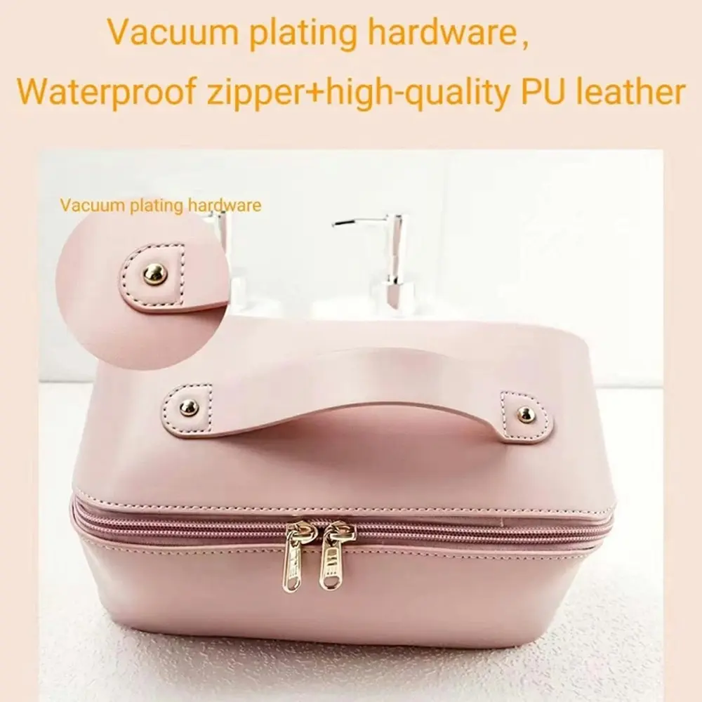 Large Capacity Travel Cosmetic Bag Leather Portable Waterproof Makeup Bag