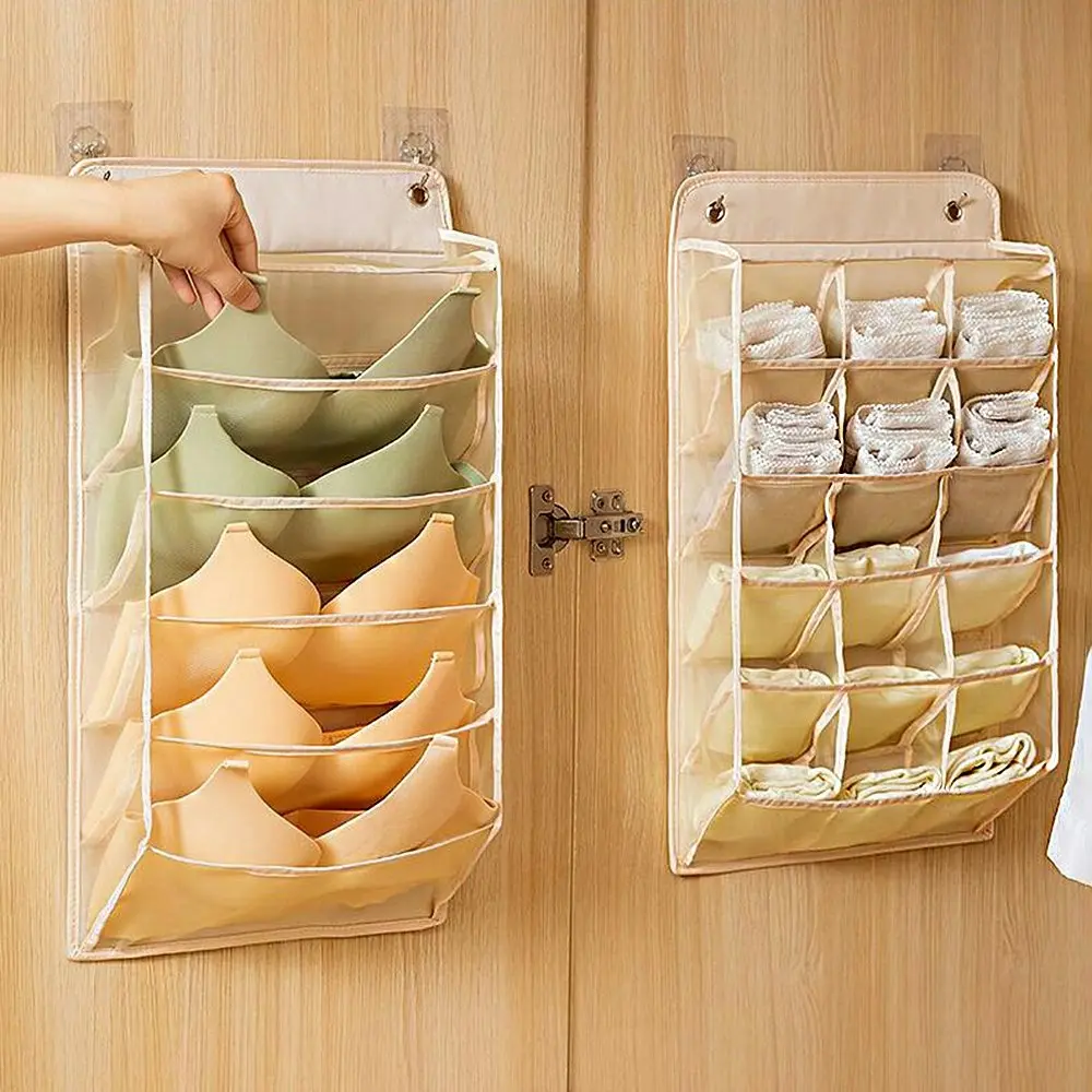 2Pcs Wall Mounted Panties Bra Compartment Storage Bag