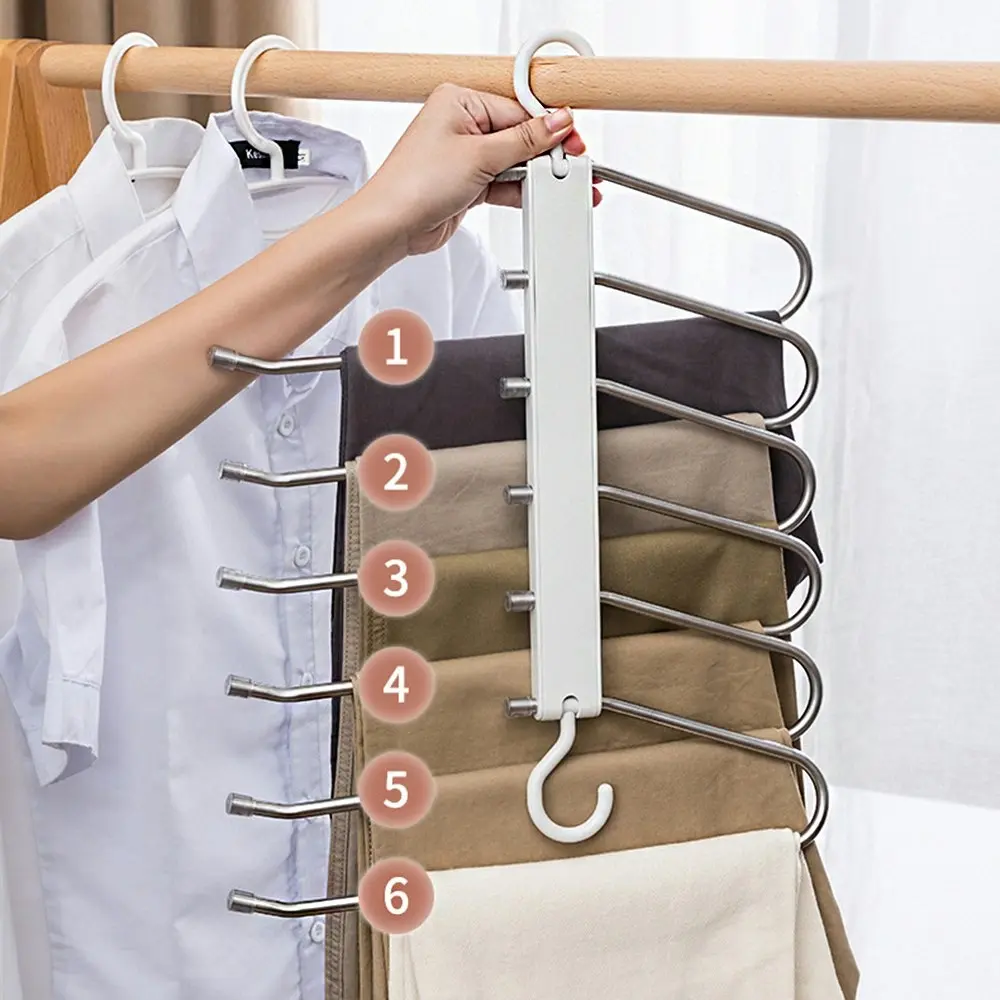 Foldable Stainless Steel 6 Tier Clothes Pants Storage Hanger