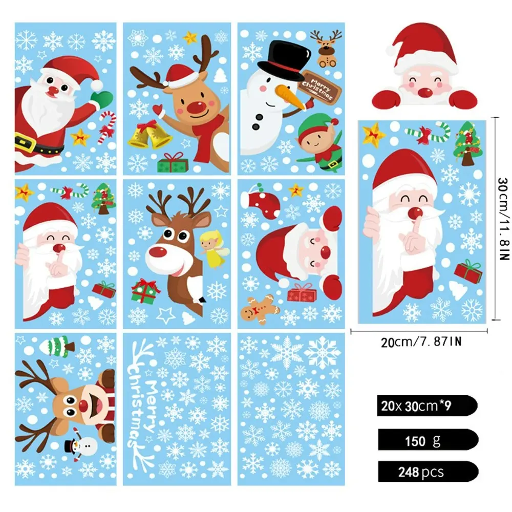 248Pcs Christmas Snowflake Window Cling Stickers Snowflake Christmas Decorations