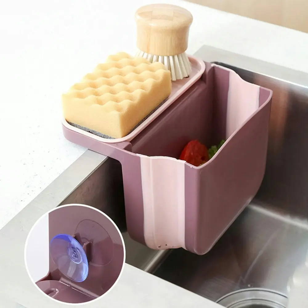 2Pcs Kitchen Sink Telescopic Drain Basket Suction Cup Foldable Shelf