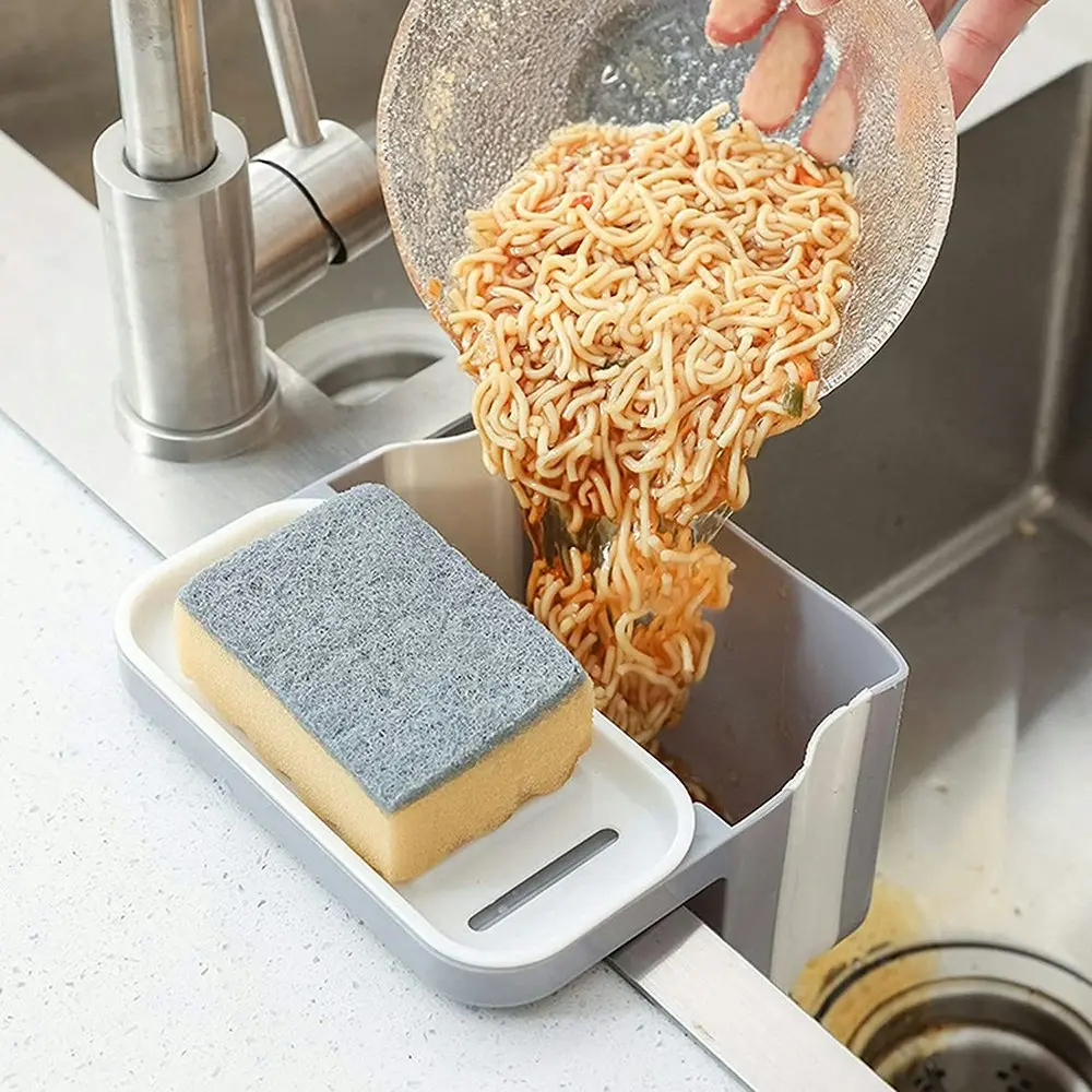 2Pcs Kitchen Sink Telescopic Drain Basket Suction Cup Foldable Shelf