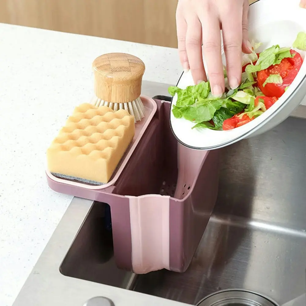 2Pcs Kitchen Sink Telescopic Drain Basket Suction Cup Foldable Shelf