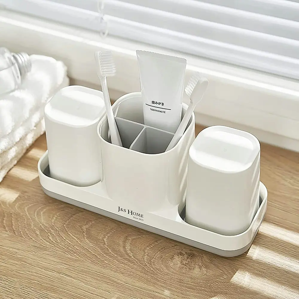 Toothbrush Holder With 2 Wash Cups Toothbrush Storage Set Bathroom Accessories