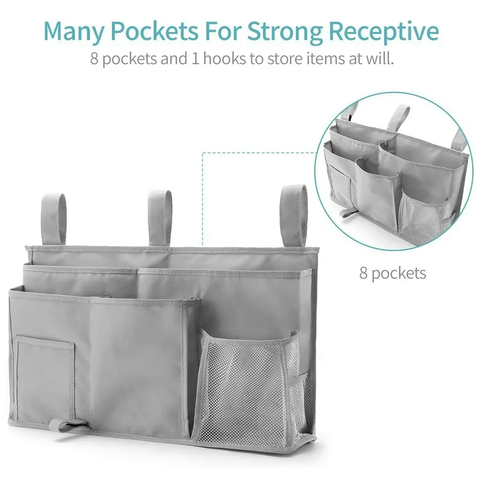 8 Pockets Hanging Organizer Bedside Storage Bag For Bunk And Hospital Beds