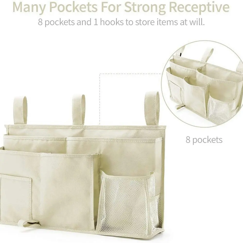 8 Pockets Hanging Organizer Bedside Storage Bag For Bunk And Hospital Beds