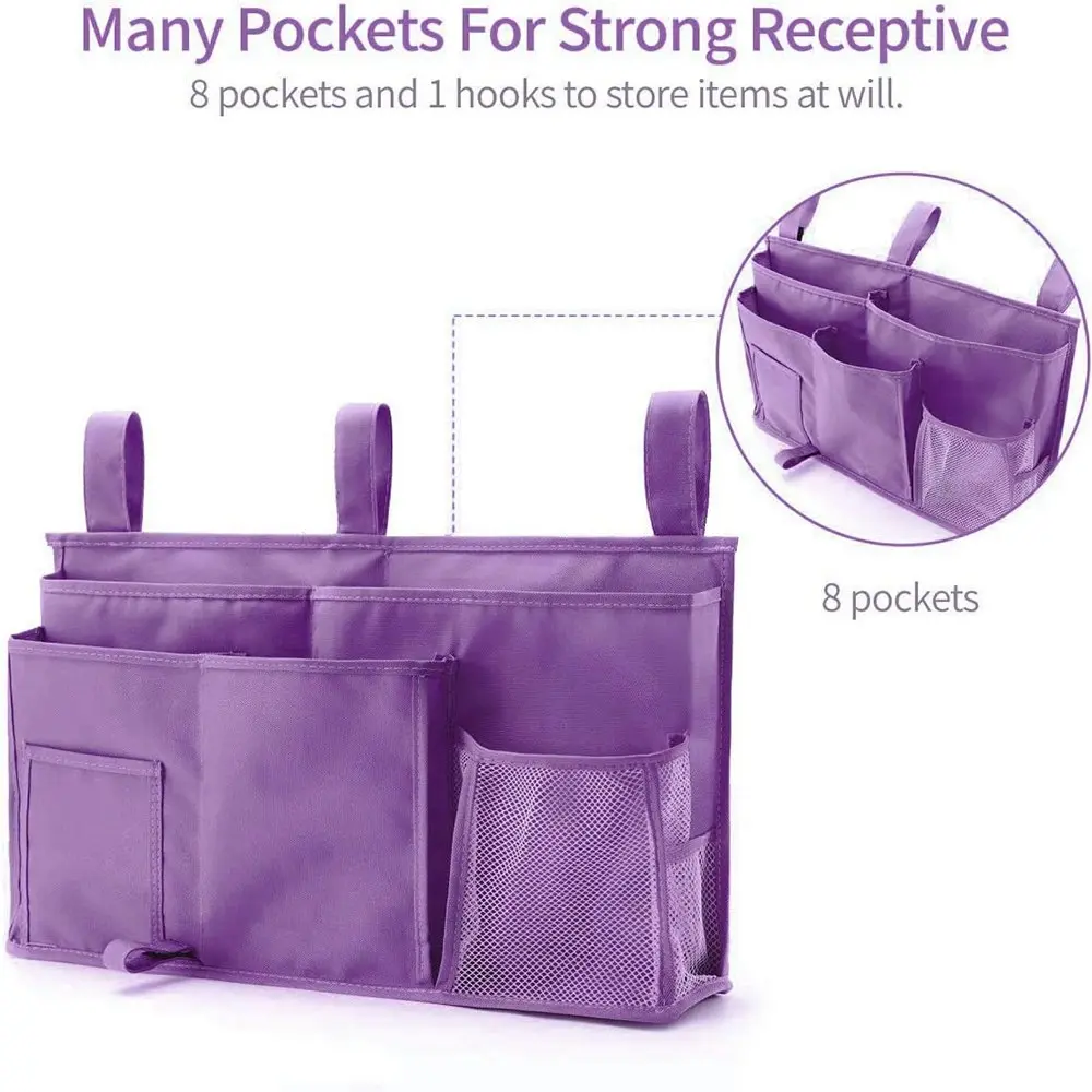 8 Pockets Hanging Organizer Bedside Storage Bag For Bunk And Hospital Beds