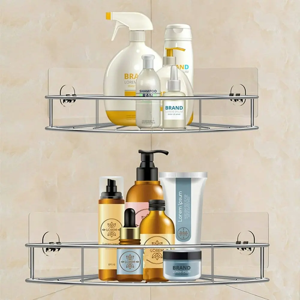 Non Perforated Suction Wall Shelf Stainless Steel Tripod Bathroom Storage Rack