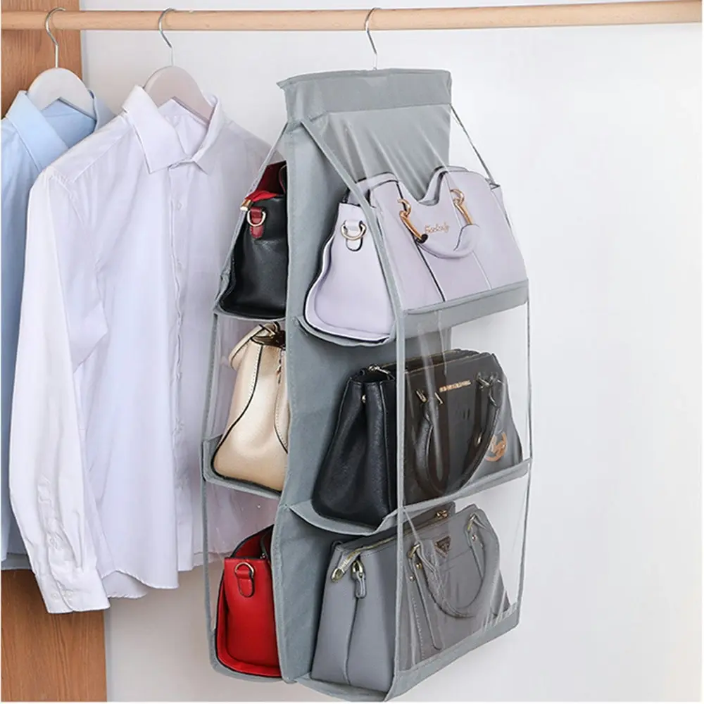 2 Pack 6 Pocket Folding Hanging Handbag Storage Organizer Holder Hanger