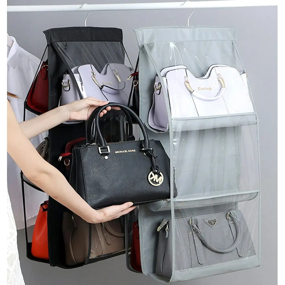 2 Pack 6 Pocket Folding Hanging Handbag Storage Organizer Holder Hanger