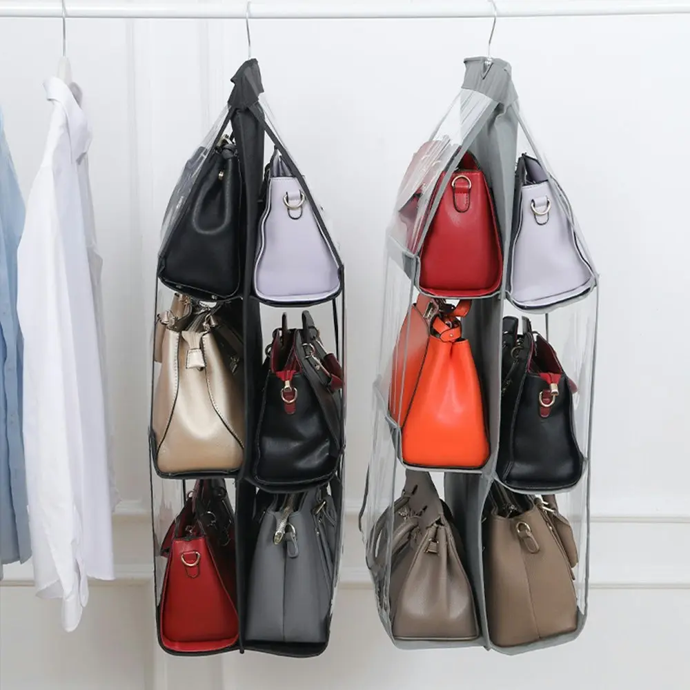 2 Pack 6 Pocket Folding Hanging Handbag Storage Organizer Holder Hanger