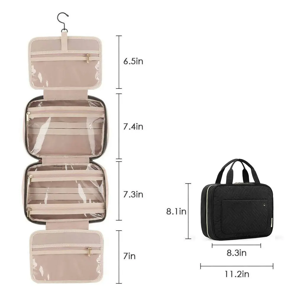 Travel Toiletry Bag Water-Resistant Makeup Cosmetic Organizer With Hanging Hook