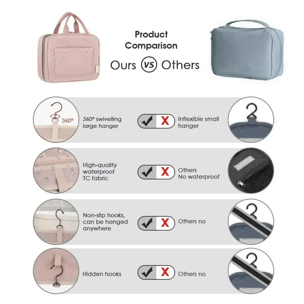 Travel Toiletry Bag Water-Resistant Makeup Cosmetic Organizer With Hanging Hook