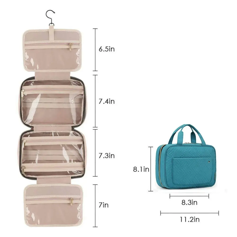 Travel Toiletry Bag Water-Resistant Makeup Cosmetic Organizer With Hanging Hook