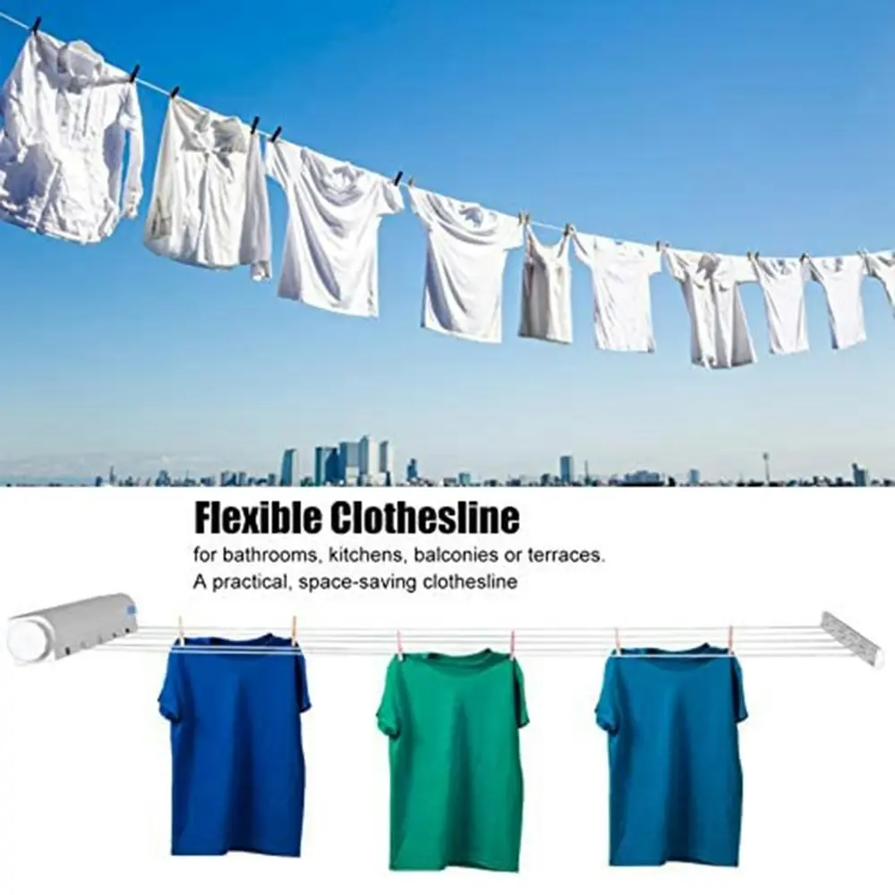 5-Line Retractable Clothesline Wall Mounted Clothes Line Clothes Hanging Line