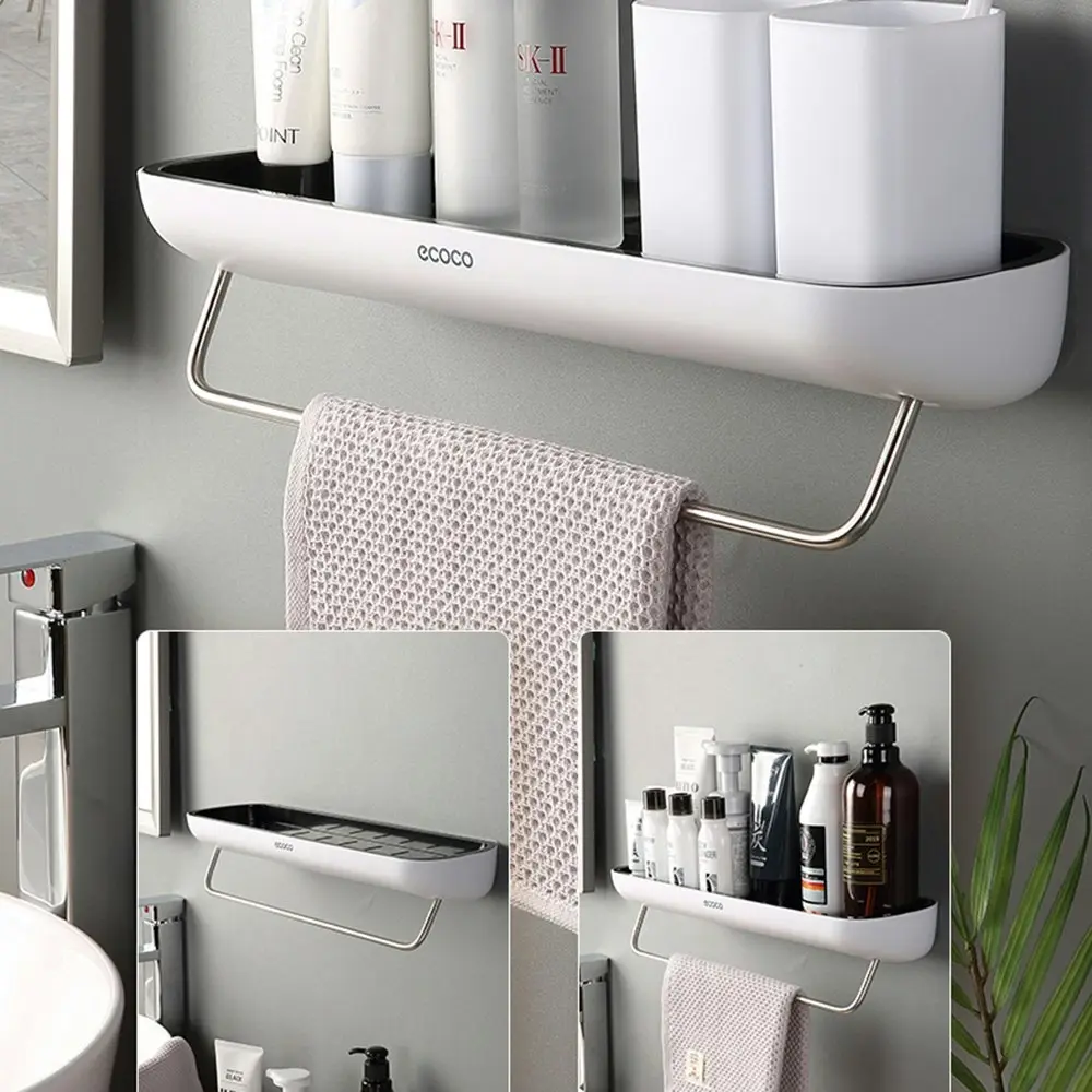 2Pcs Wall Mounted Bathroom Storage Shelves Towel Rack Shower Shelf Toilet Holder