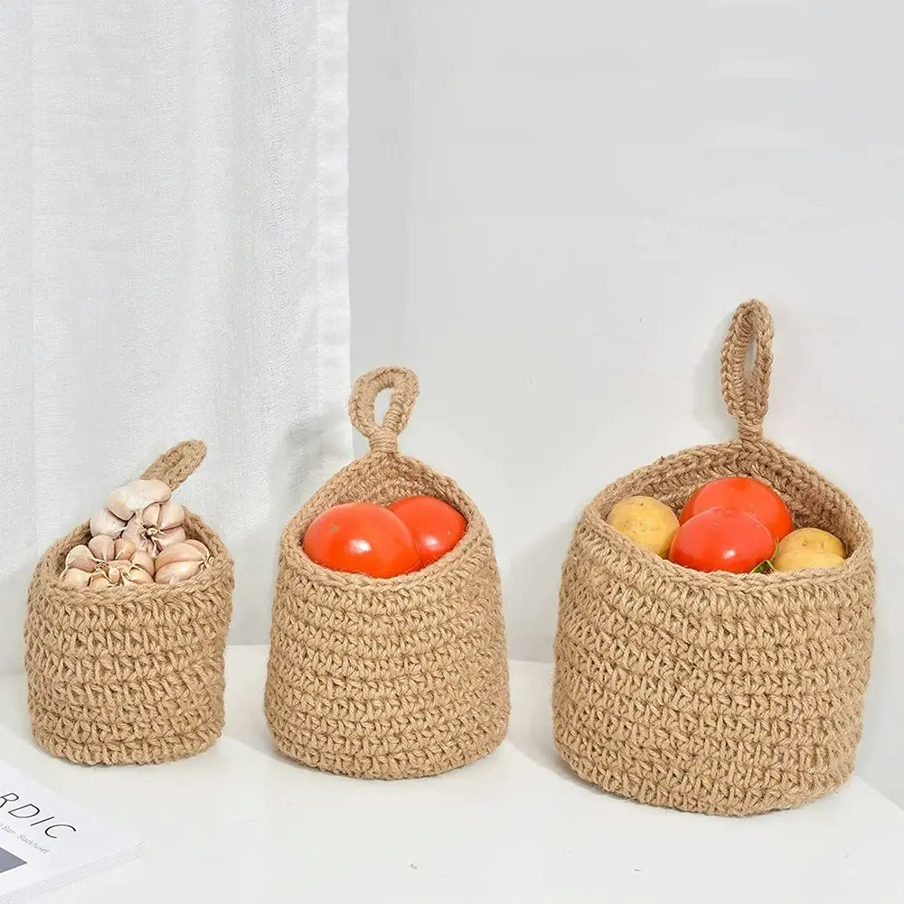 3 Pack Jute Wall Hanging Vegetable Fruit Baskets for Kitchen