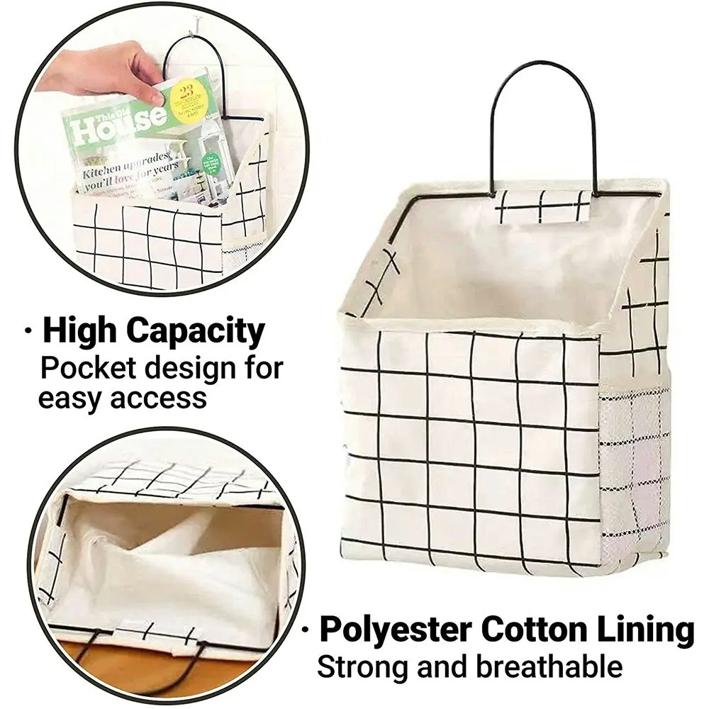 4 Pack Wall Mounted Storage Bag Fabric Hanging Basket Bedroom Organizer Bag