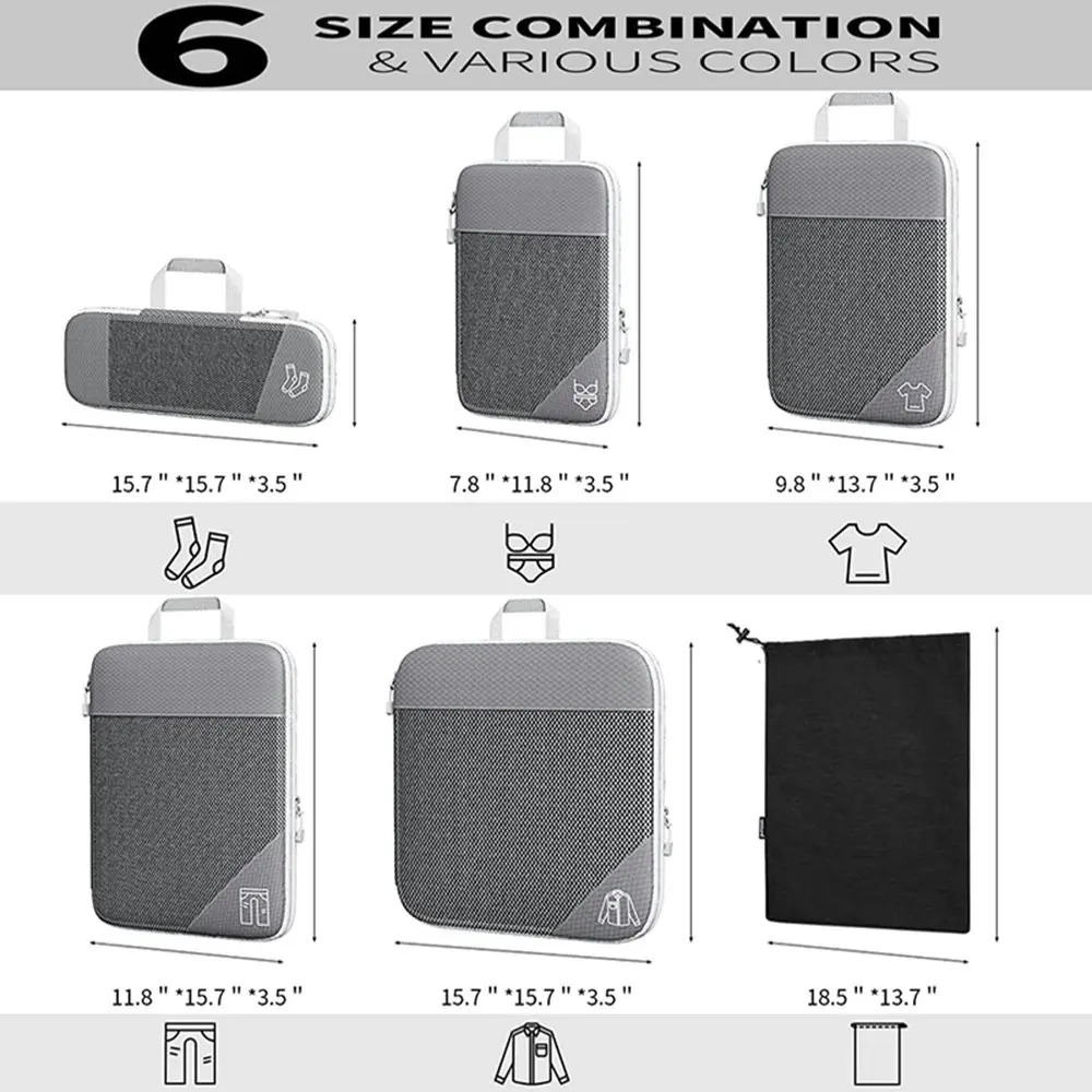 6 Set Compression Packing Cubes Travel Accessories Expandable Packing Organizers