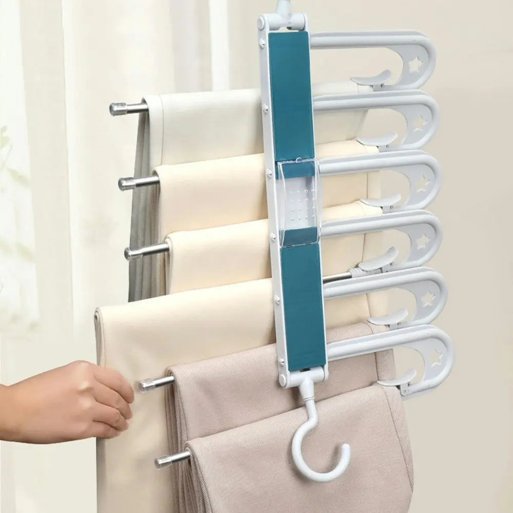 2 Pack Telescopic Folding Trousers Rack Multi-functional Multi-layer Hanger