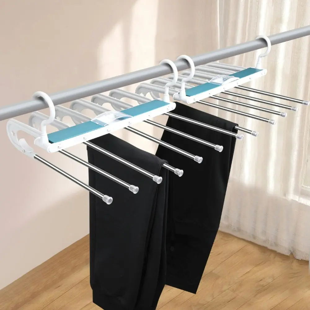 2 Pack Telescopic Folding Trousers Rack Multi-functional Multi-layer Hanger