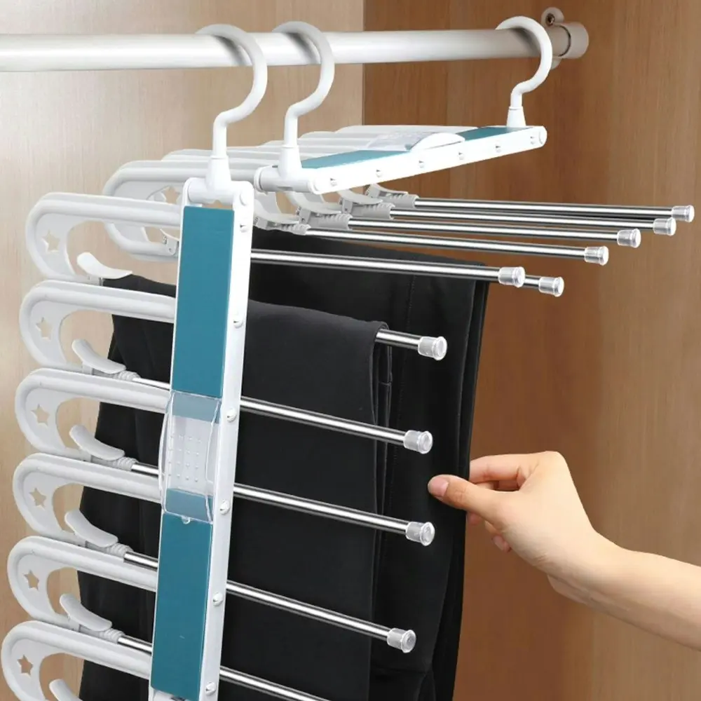 2 Pack Telescopic Folding Trousers Rack Multi-functional Multi-layer Hanger