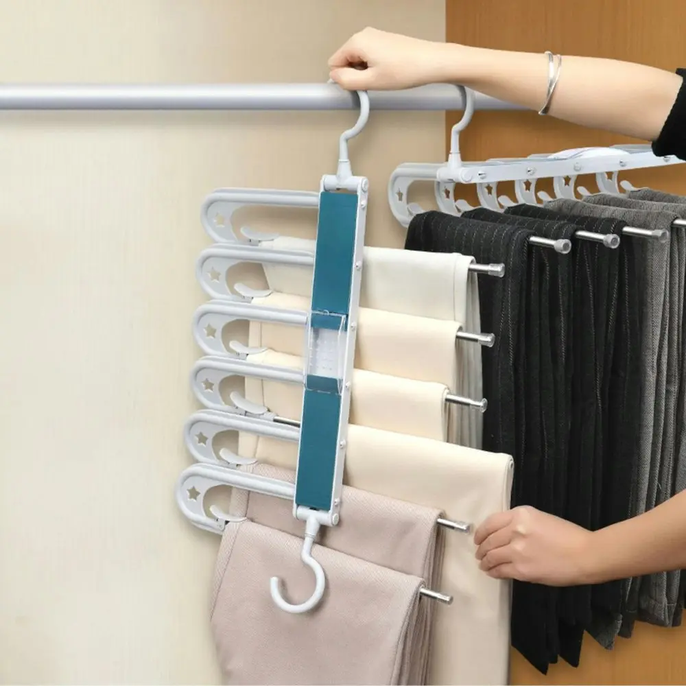 2 Pack Telescopic Folding Trousers Rack Multi-functional Multi-layer Hanger