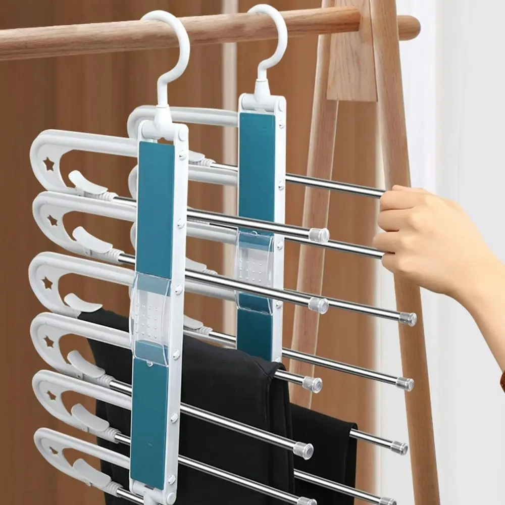 2 Pack Telescopic Folding Trousers Rack Multi-functional Multi-layer Hanger