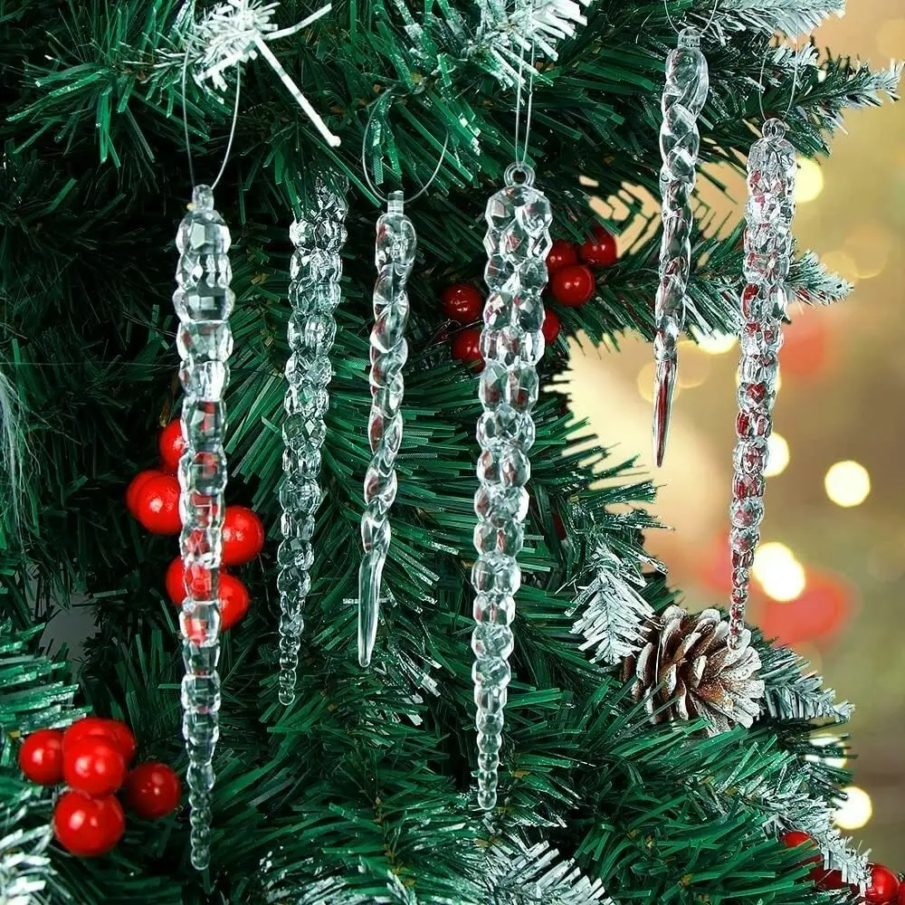 12Pcs Christmas Tree Decorations Icicle Pendants Hanging Pendant Xmas Tree Home Decor