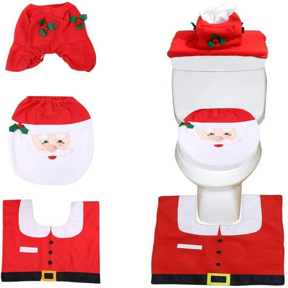 3pcs Cute Christmas Toilet Seat Cover Santa Claus Bathroom Mat Xmas Supplies