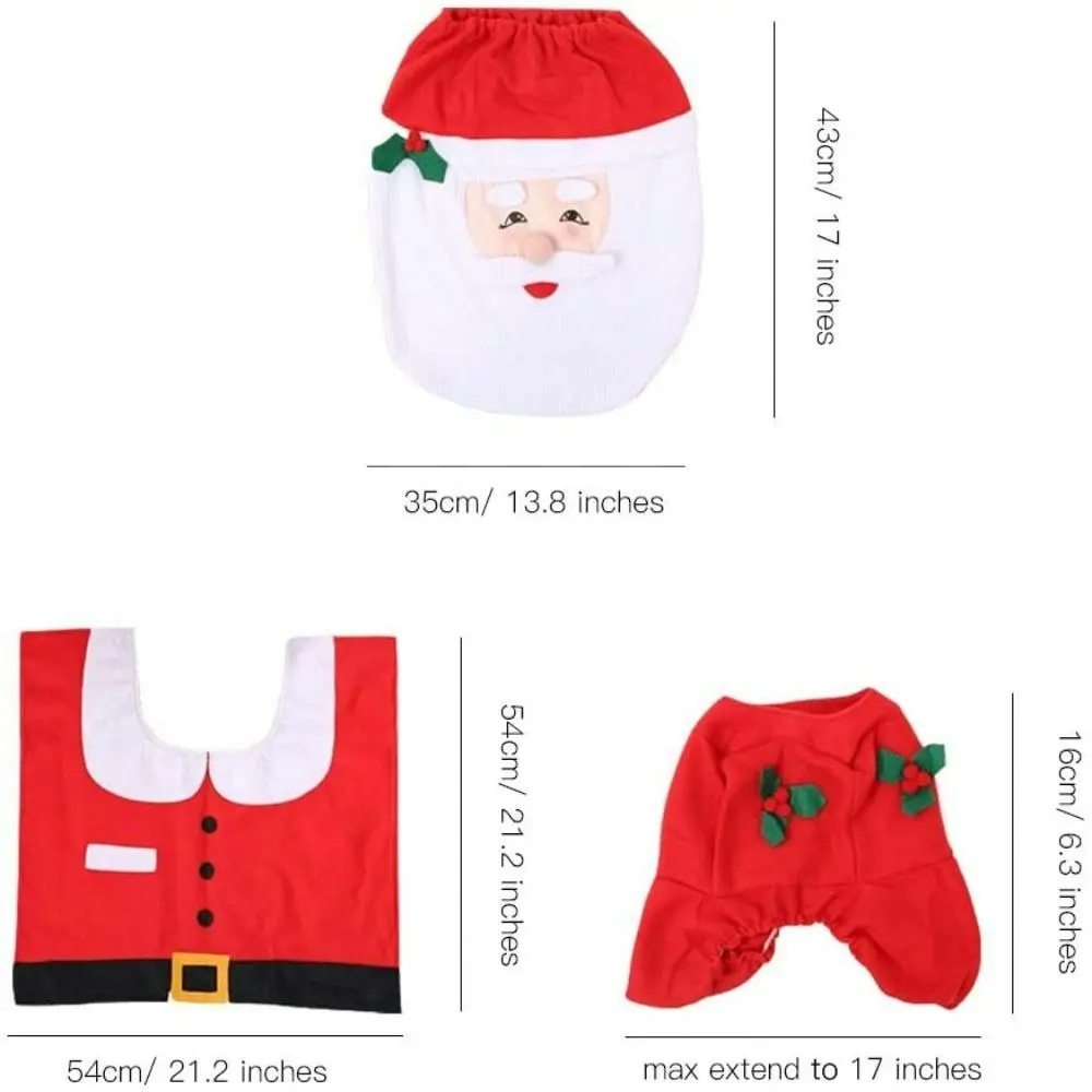 3pcs Cute Christmas Toilet Seat Cover Santa Claus Bathroom Mat Xmas Supplies