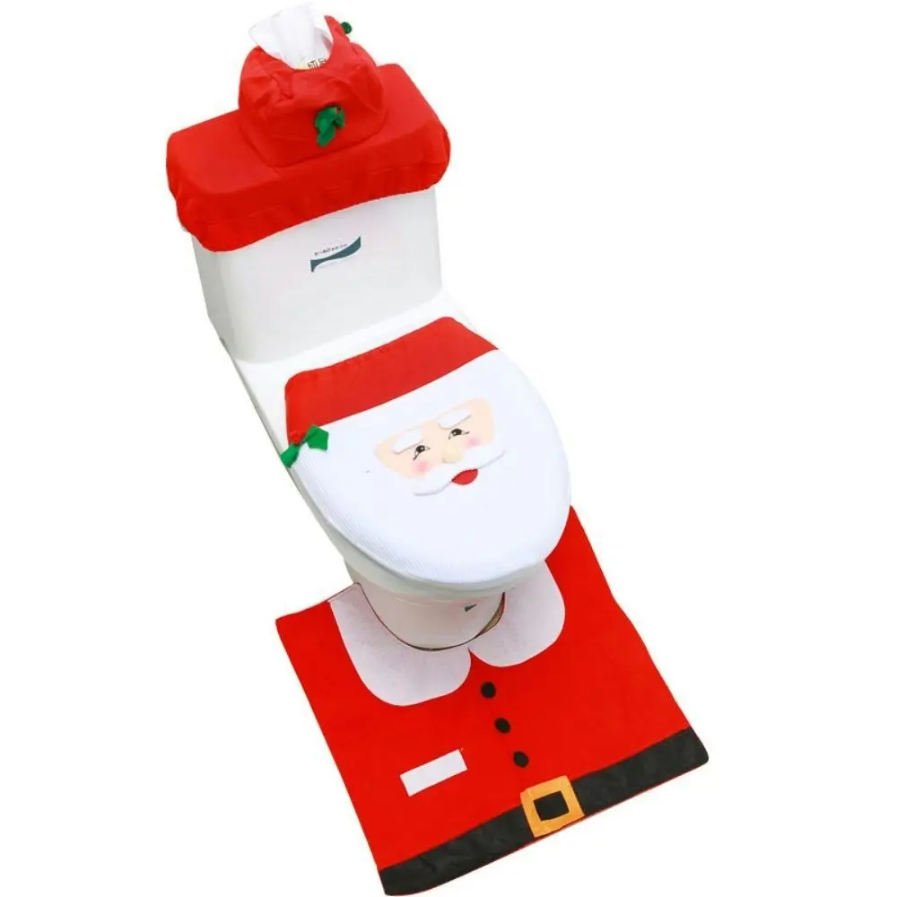 3pcs Cute Christmas Toilet Seat Cover Santa Claus Bathroom Mat Xmas Supplies