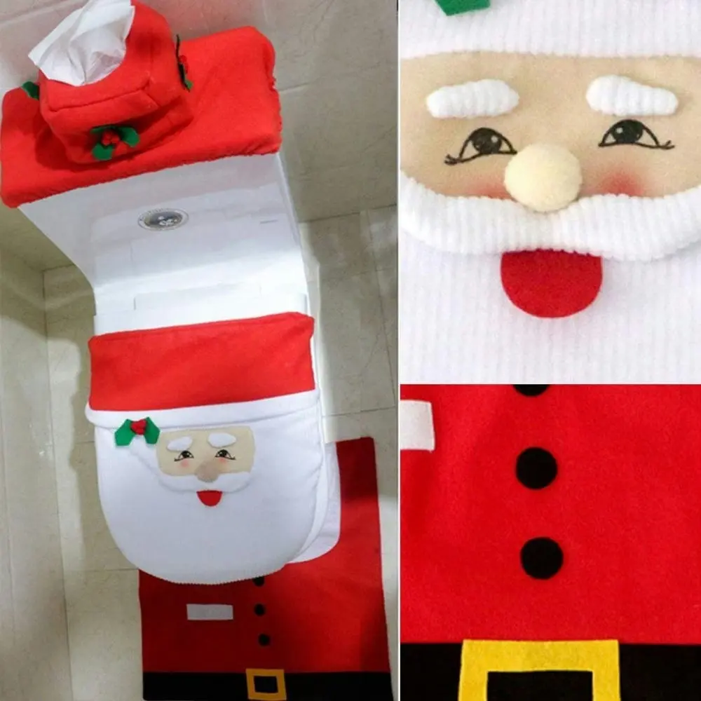 3pcs Cute Christmas Toilet Seat Cover Santa Claus Bathroom Mat Xmas Supplies